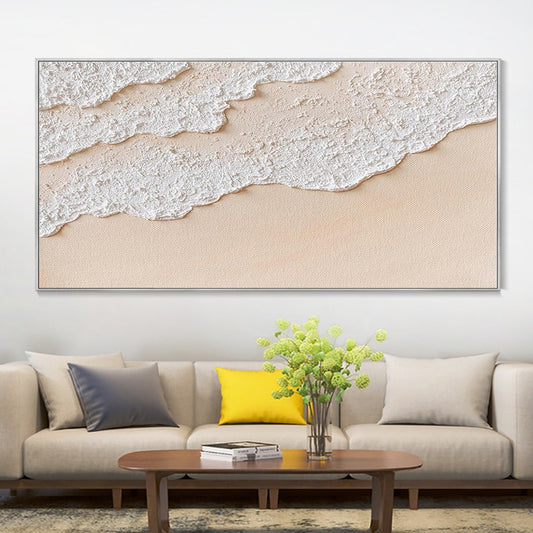 Tranquil Ocean Waves on Sandy Beach Oil Painting for Serene Home Decor
