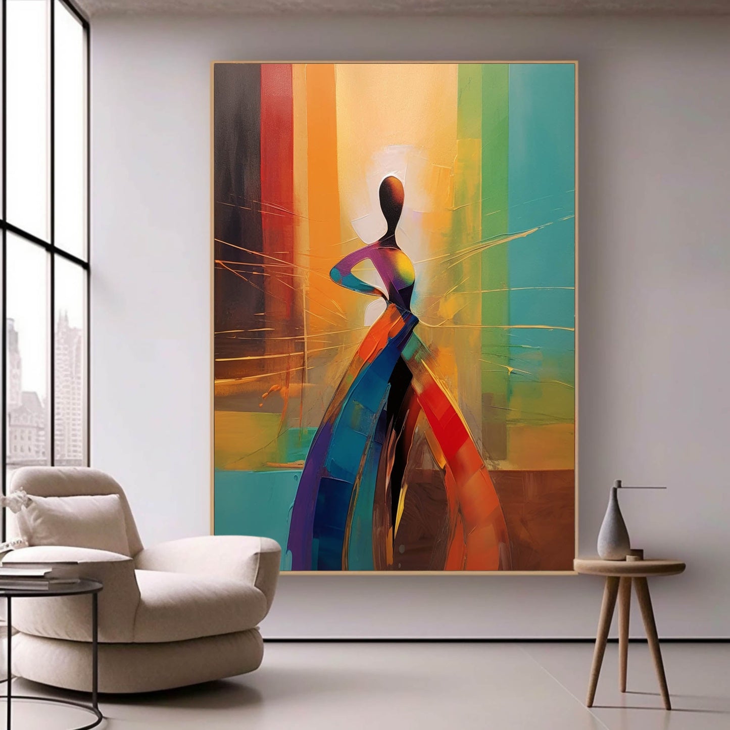 Vibrant Abstract Woman Oil Painting for Modern Home Decor