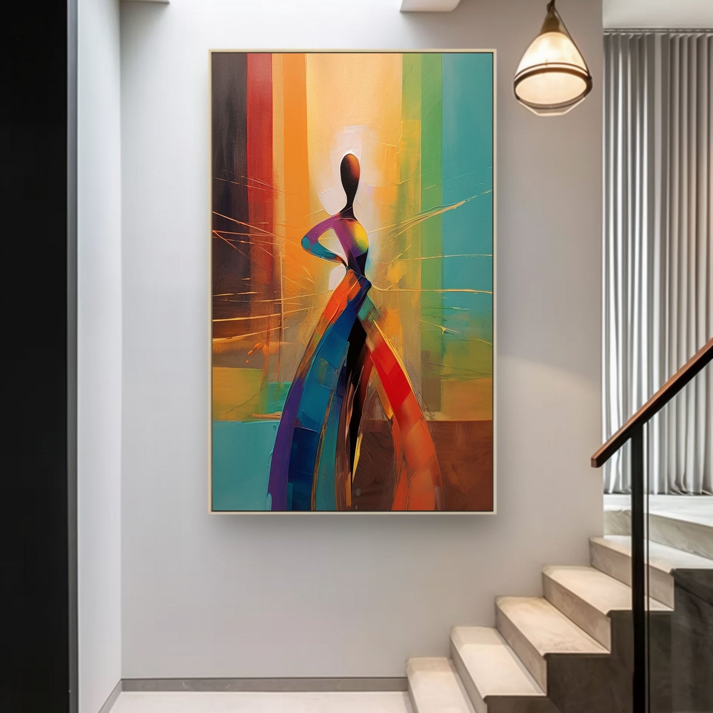 Vibrant Abstract Woman Oil Painting for Modern Home Decor