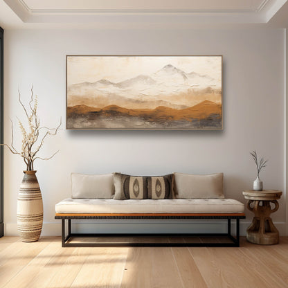 Serene Mountain Landscape Oil Painting for Home Decor and Wabi-Sabi Aesthetic