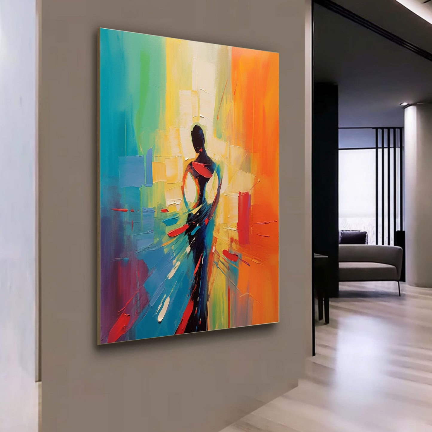 Vibrant Abstract Oil Painting of a Figure in Motion | Colorful Palette Art