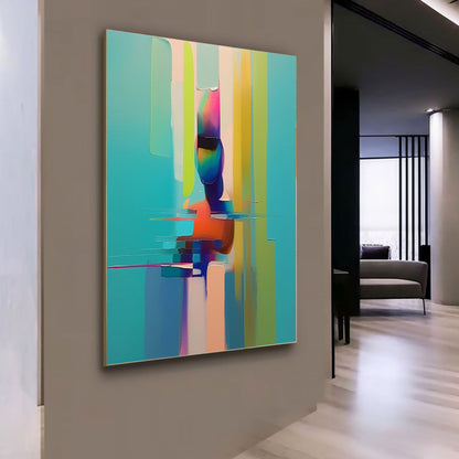 Vibrant Abstract Oil Painting with Colorful Brush Strokes and Flowing Shapes