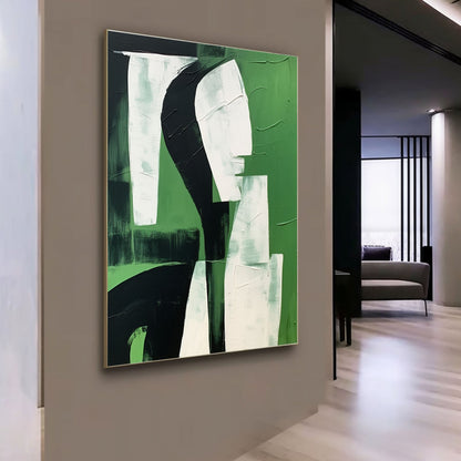 Abstract Green and White Minimalist Oil Painting for Modern Home Decor