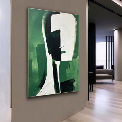 Abstract Green and Black Minimalist Oil Painting for Modern Home Decor