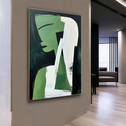 Abstract Green Figure: Modern Minimalist Oil Painting for Contemporary Art Lovers