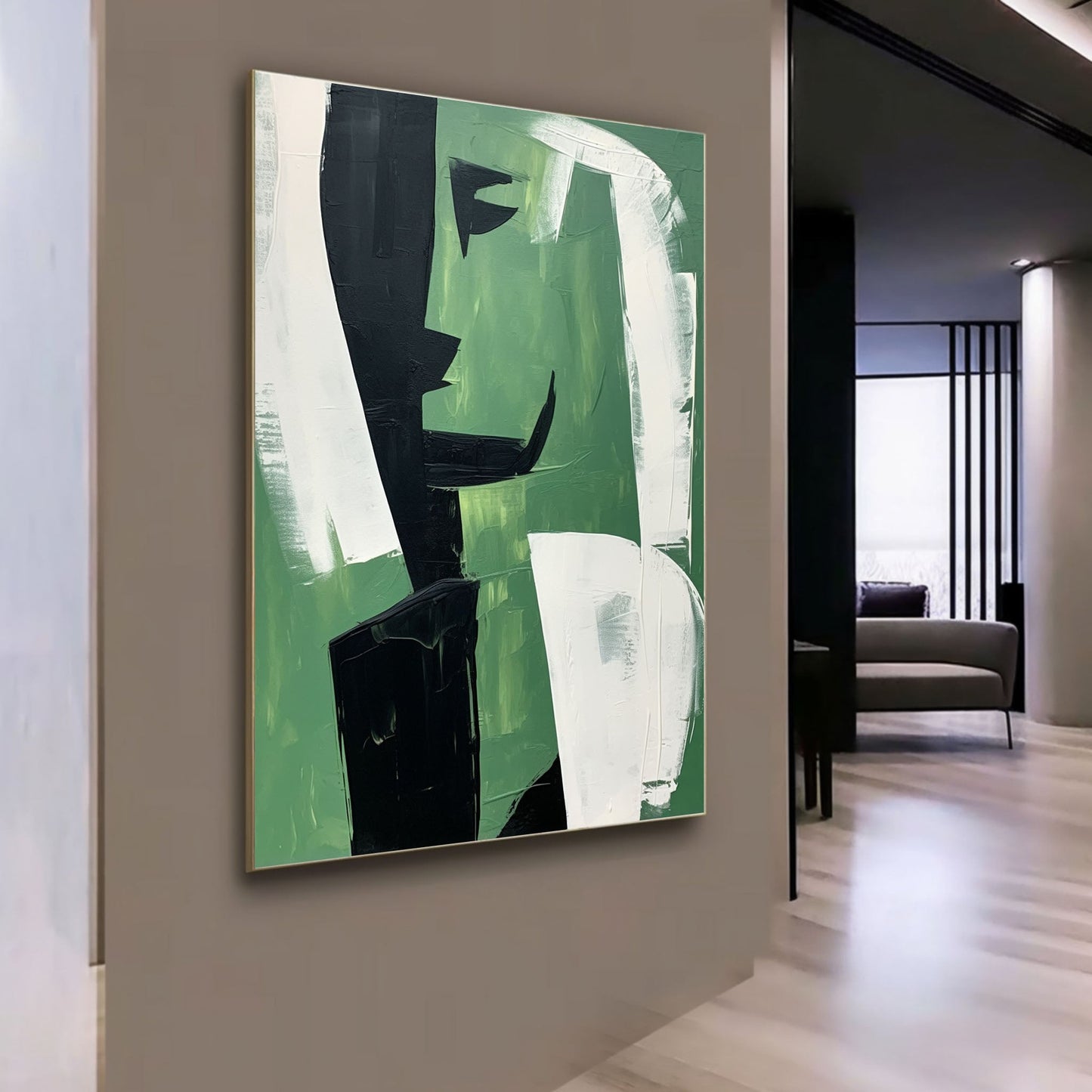 Abstract Green Minimalist Oil Painting for Modern Decor