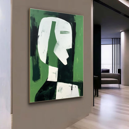 Abstract Green Minimalist Oil Painting for Modern Home Decor