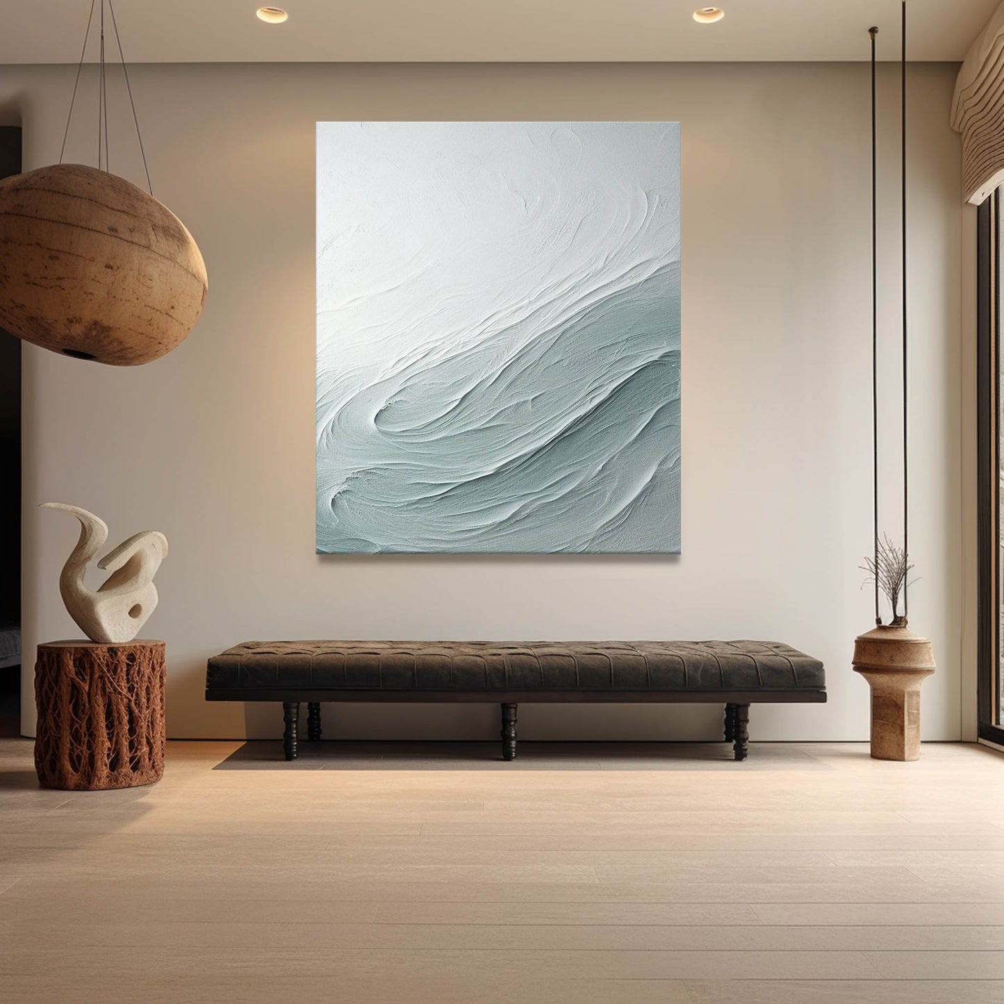 Textured Modern Oil Painting with Soft Waves and Subtle Tones for Elegant Decor