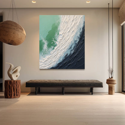 Abstract Ocean Wave Oil Painting with Textured Plaster Finish