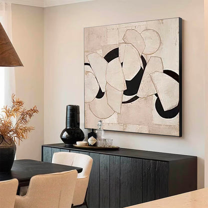 Modern Minimalist Oil Painting with Abstract Shapes and Neutral Tones