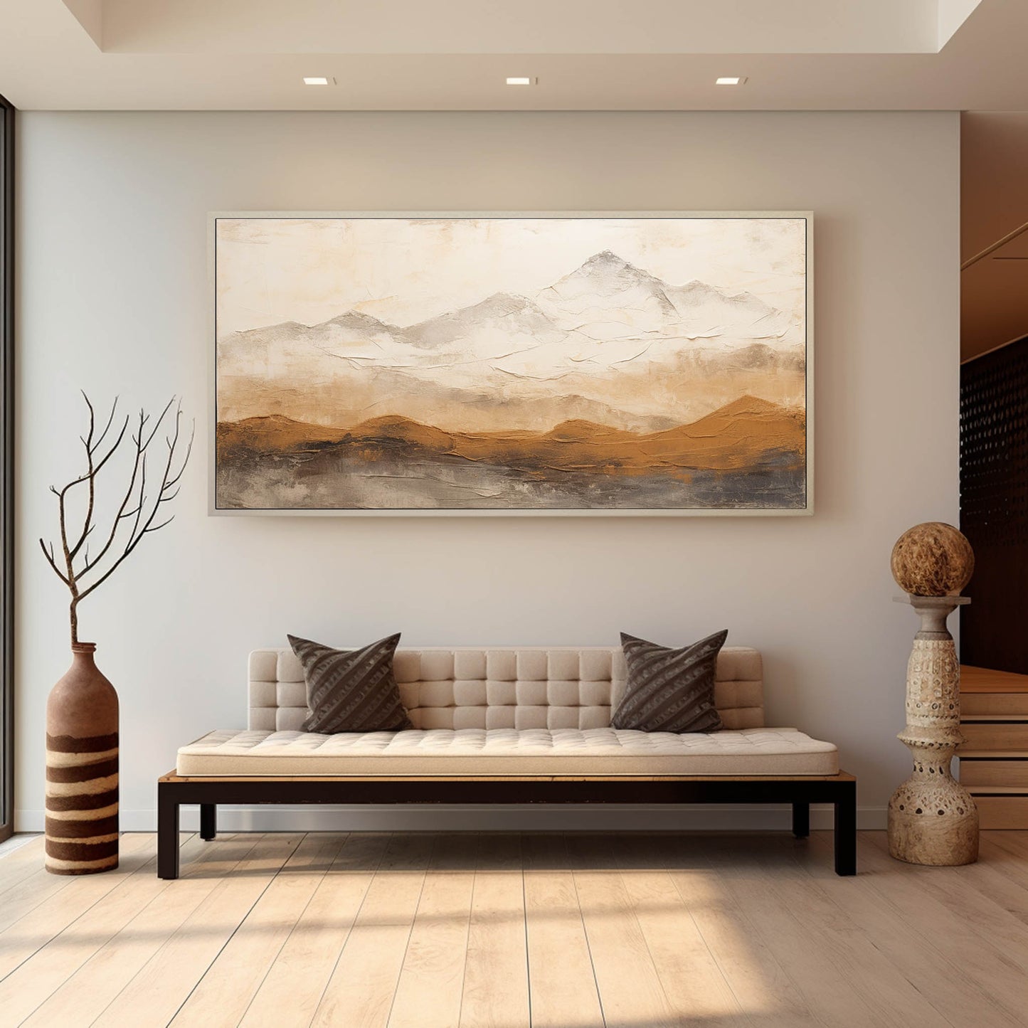 Serene Mountain Landscape Oil Painting for Home Decor and Wabi-Sabi Aesthetic