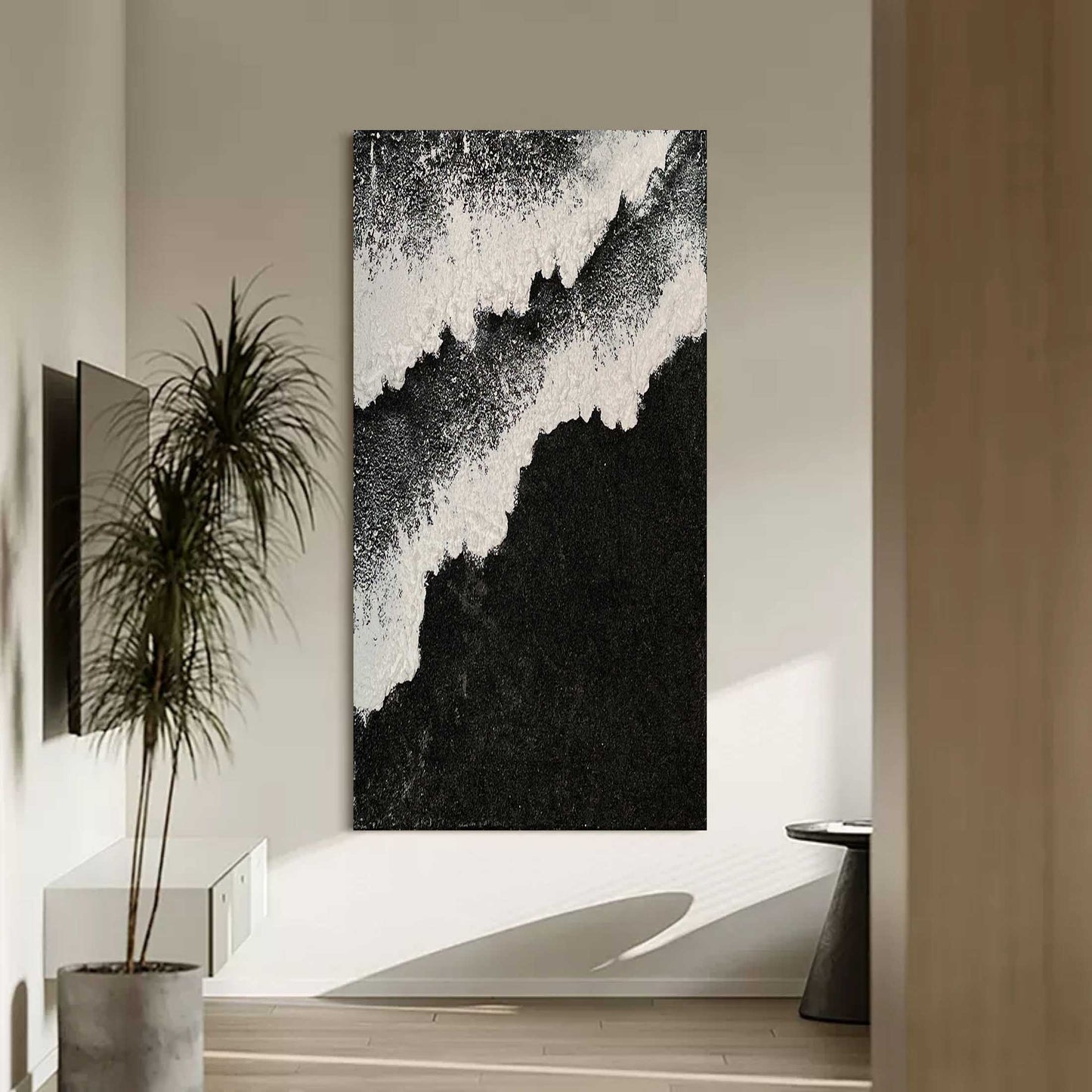 Textured Monochrome Oil Painting for Modern Home Decor