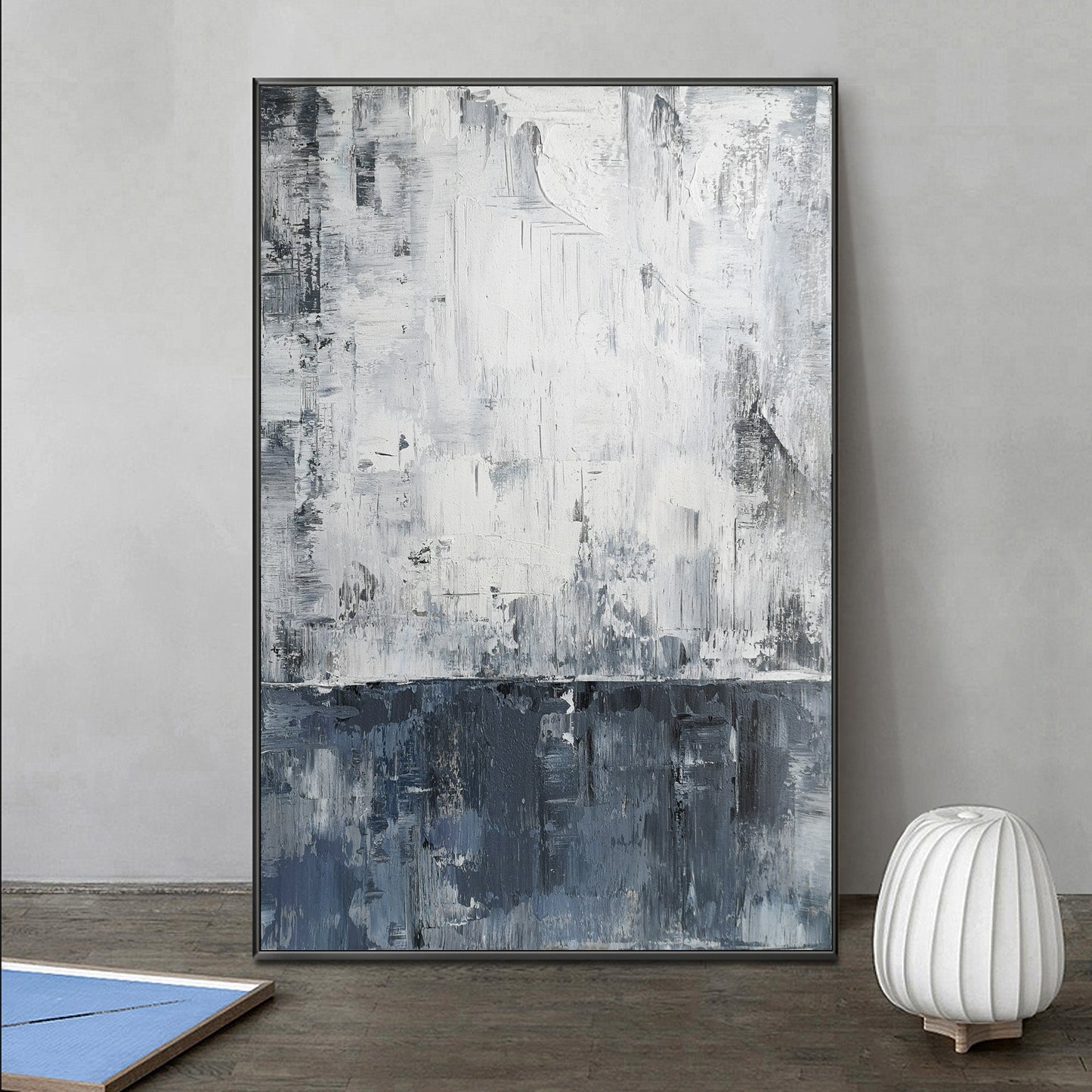 Serene Blue and White Abstract Oil Painting for Modern Home Décor