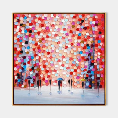 Vibrant Cityscape with Umbrellas ‚Äì Colorful Oil Painting for Modern Decor