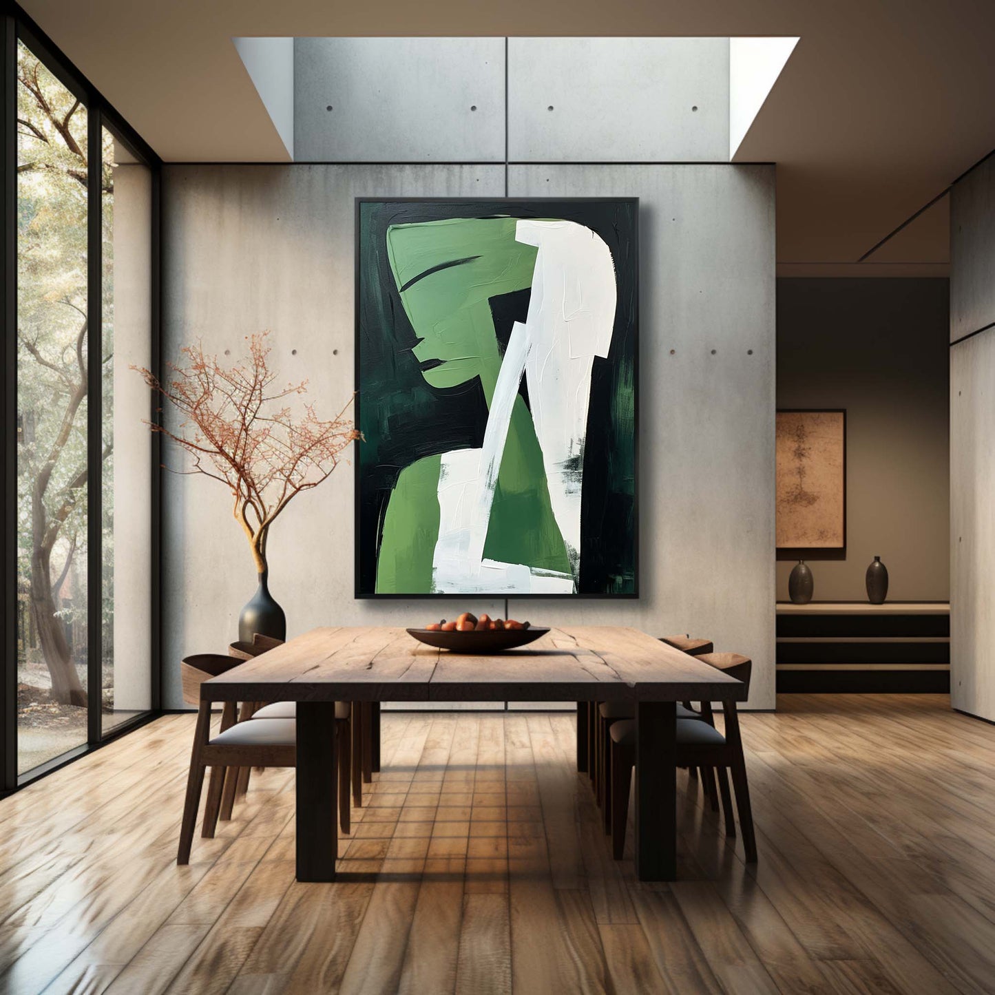 Abstract Green Figure: Modern Minimalist Oil Painting for Contemporary Art Lovers