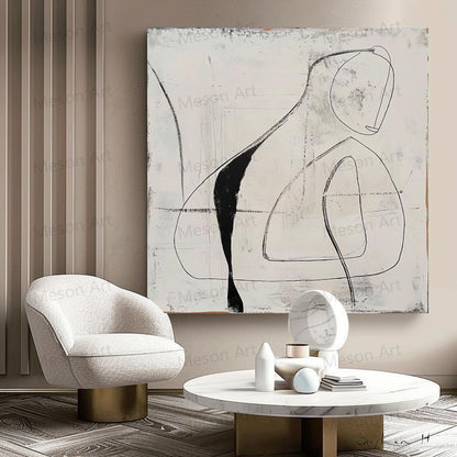 Abstract Minimalist Oil Painting with Modern Lines and Shapes for Contemporary Decor