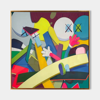 Vibrant Kaws-Inspired Pop Art Oil Painting for Modern Home Decor