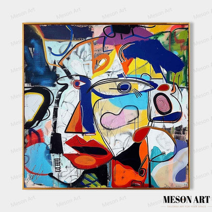 Vibrant Abstract Expressionist Face Art for Modern Home Decor