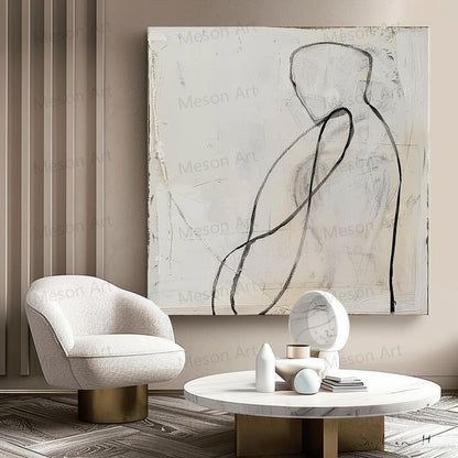 Abstract Minimalist Oil Painting with Elegant Lines and Soft Tones