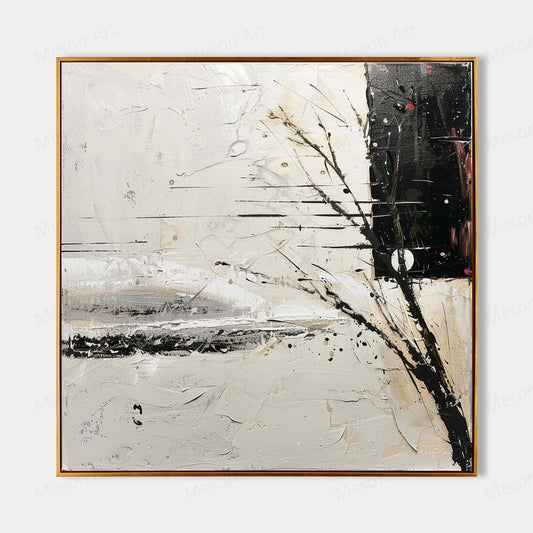 Abstract Wabi-Sabi Landscape Oil Painting for Modern Home Decor