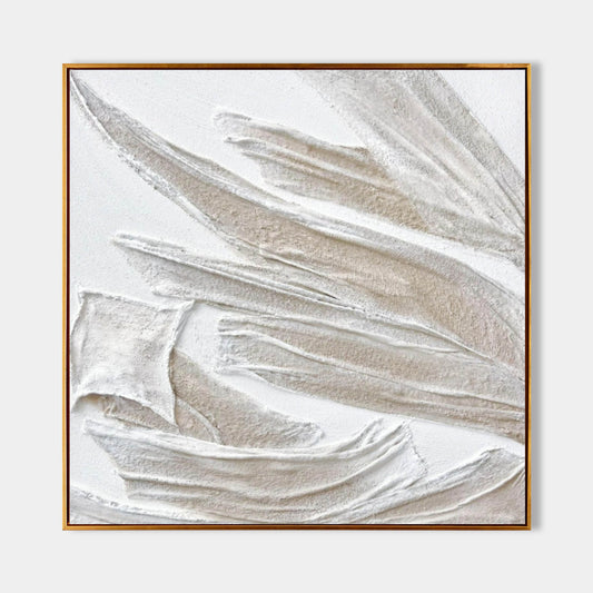 Textured White Oil Painting - Abstract Plaster Art for Modern Interiors