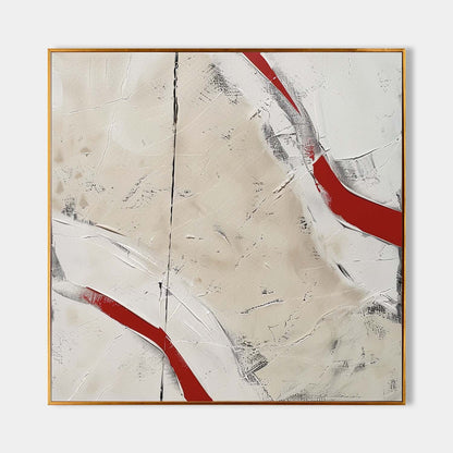 Abstract Red and White Minimalist Oil Painting for Contemporary Home Decor