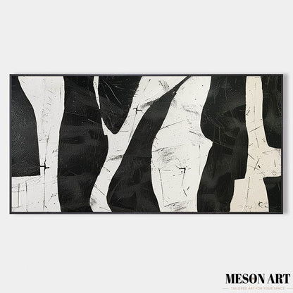 Abstract Black and White Minimalist Oil Painting for Modern Home Decor