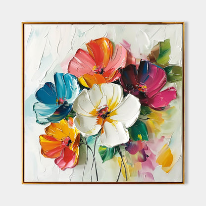 Vibrant Floral Abstract Oil Painting with Bold Colors and Dynamic Texture