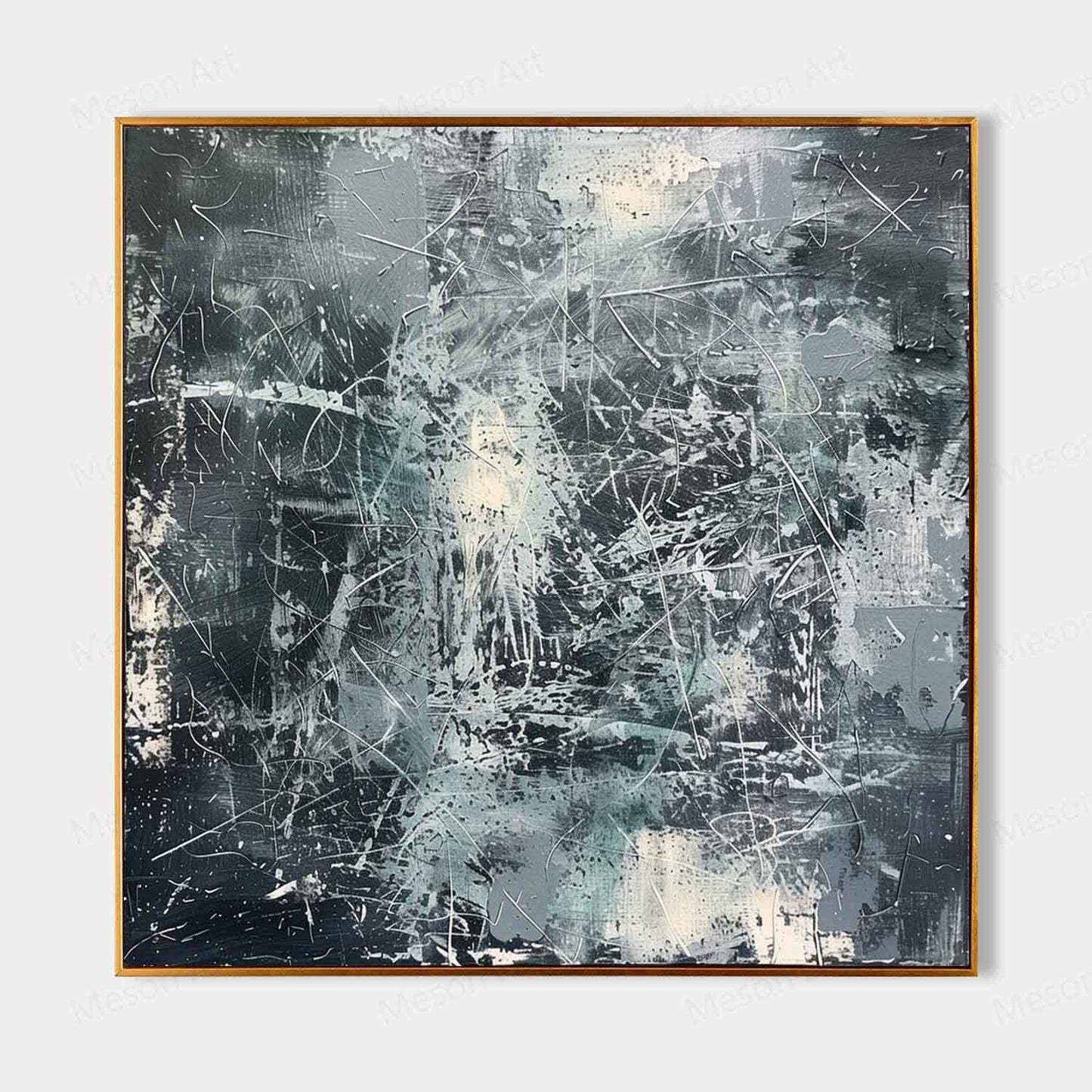 Contemporary Abstract Oil Painting with Textured Layers and Dynamic Brushstrokes