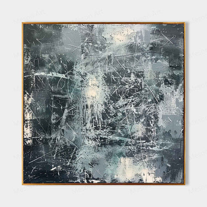 Contemporary Abstract Oil Painting with Textured Layers and Dynamic Brushstrokes
