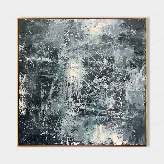 Contemporary Abstract Oil Painting with Textured Layers and Dynamic Brushstrokes