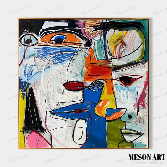 Colorful Abstract Faces Oil Painting for Modern Art Decor