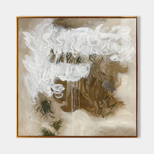 Contemporary Abstract Oil Painting with Textured White and Earth Tones