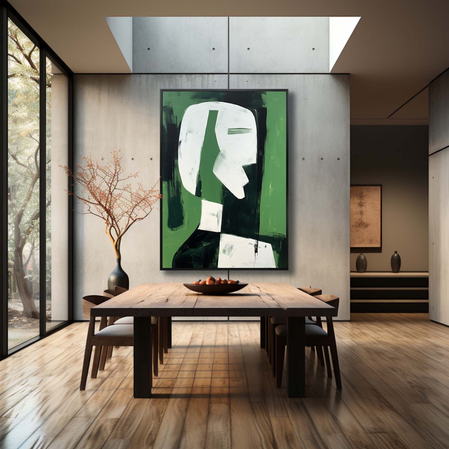 Abstract Green Minimalist Oil Painting for Modern Home Decor