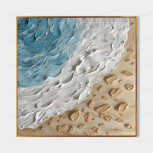 Textured Ocean Wave Oil Painting for Beach-Inspired Home Decor