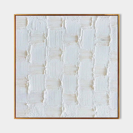 Textured White Oil Painting with Plaster Finish for Modern Home Decor