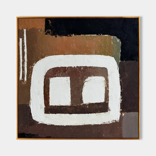 Contemporary Abstract Oil Painting with Earthy Tones and Bold Geometric Shapes