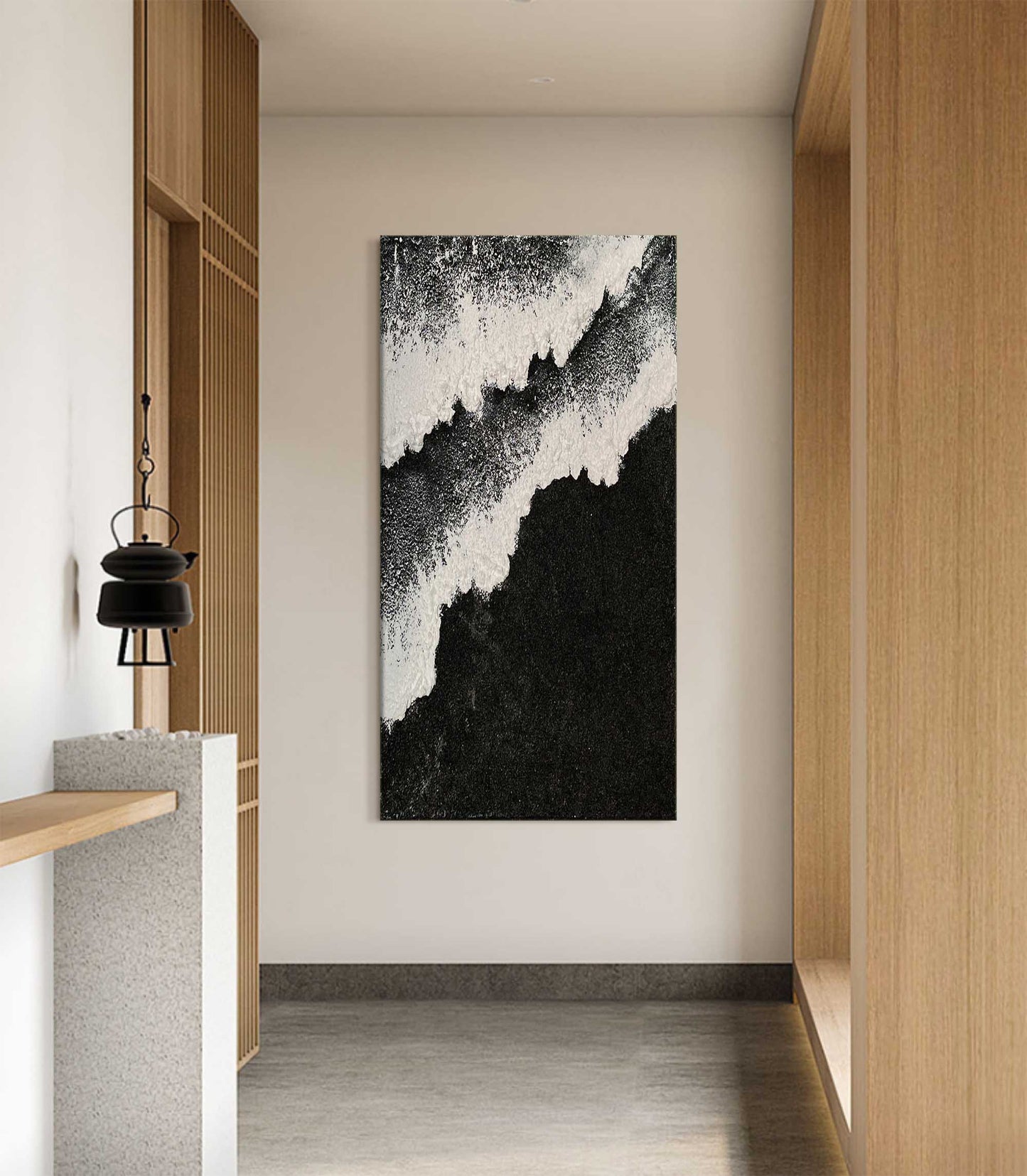 Textured Monochrome Oil Painting for Modern Home Decor