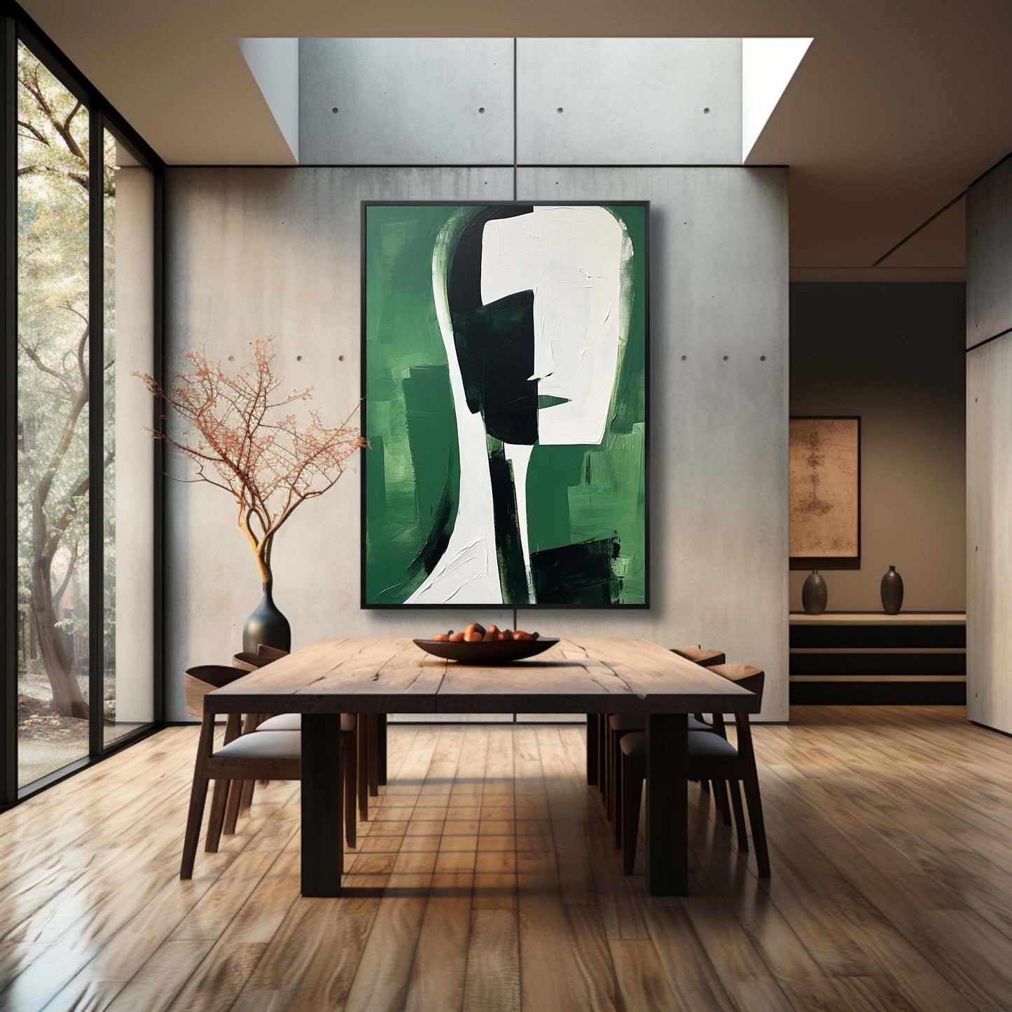 Abstract Green and Black Minimalist Oil Painting for Modern Home Decor