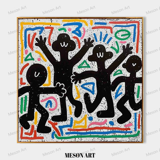 Colorful Abstract Expressionism: Vibrant Graffiti-Inspired Oil Painting for Modern Decor
