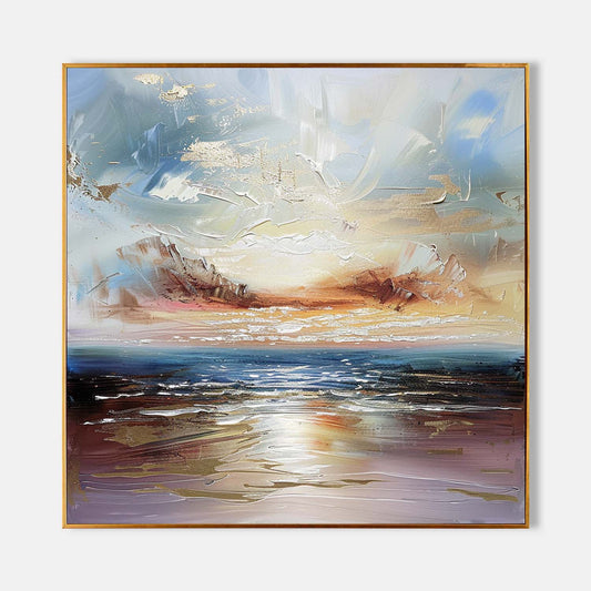 Serene Coastal Sunset Oil Painting for Elegant Home Decor