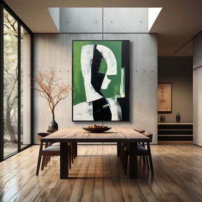 Abstract Green and Black Minimalist Oil Painting for Modern Home Decor