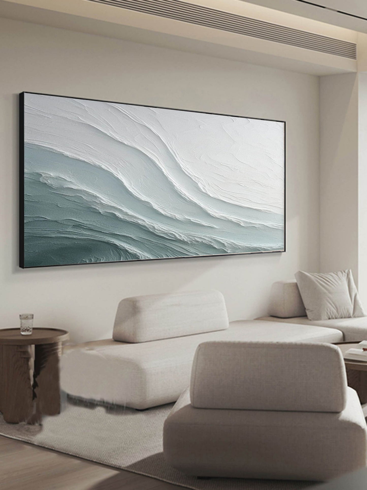 Textured Waves: Unique Gray and White Oil Painting for Modern Home Decor