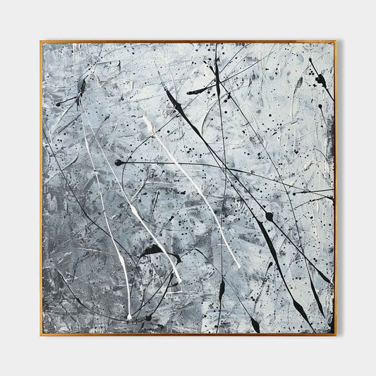 Contemporary Abstract Oil Painting with Dynamic Black and White Brushstrokes