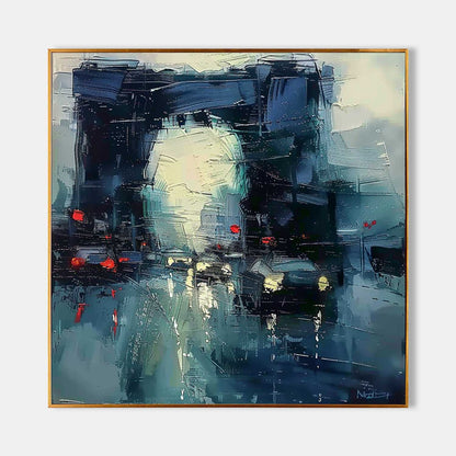 Vibrant City Lights Oil Painting – Modern Abstract Artwork for Home Decor