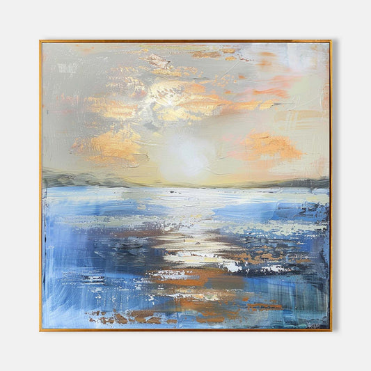 Serene Sunset Ocean Landscape Oil Painting for Elegant Home Decor
