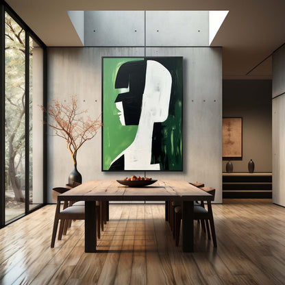 Abstract Green and Black Minimalist Oil Painting for Modern Decor