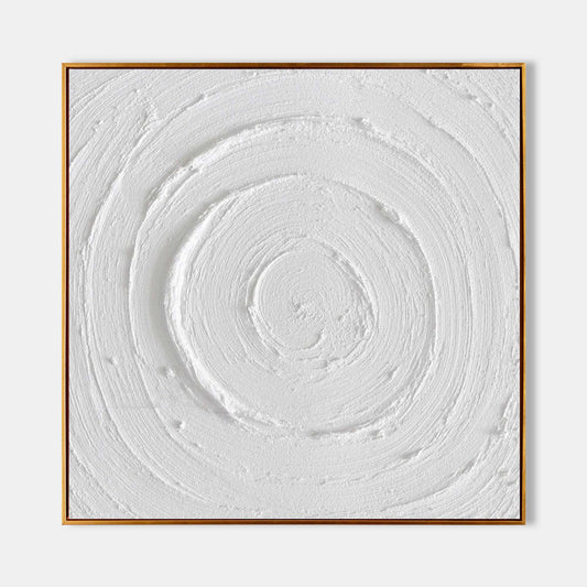 Textured White Circular Abstract Oil Painting for Modern Home Decor