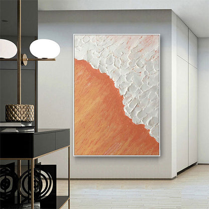 Tranquil Ocean Sunset Oil Painting in Warm Orange and Soft White Hues