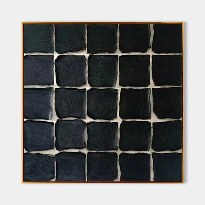 Elegant Black Minimalist Square Oil Painting for Modern Home Decor